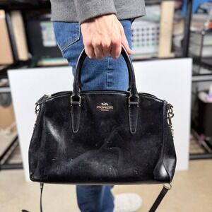 Coach Black Leather Satchel Handbag Crossbody Purse with Chain Strap